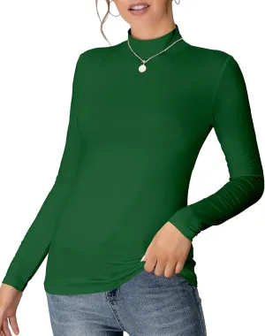 MANGDIUP Women's Mock Turtleneck Long Sleeve Sleeveless Pullover Tops Slim Fit Basic T-Shirts