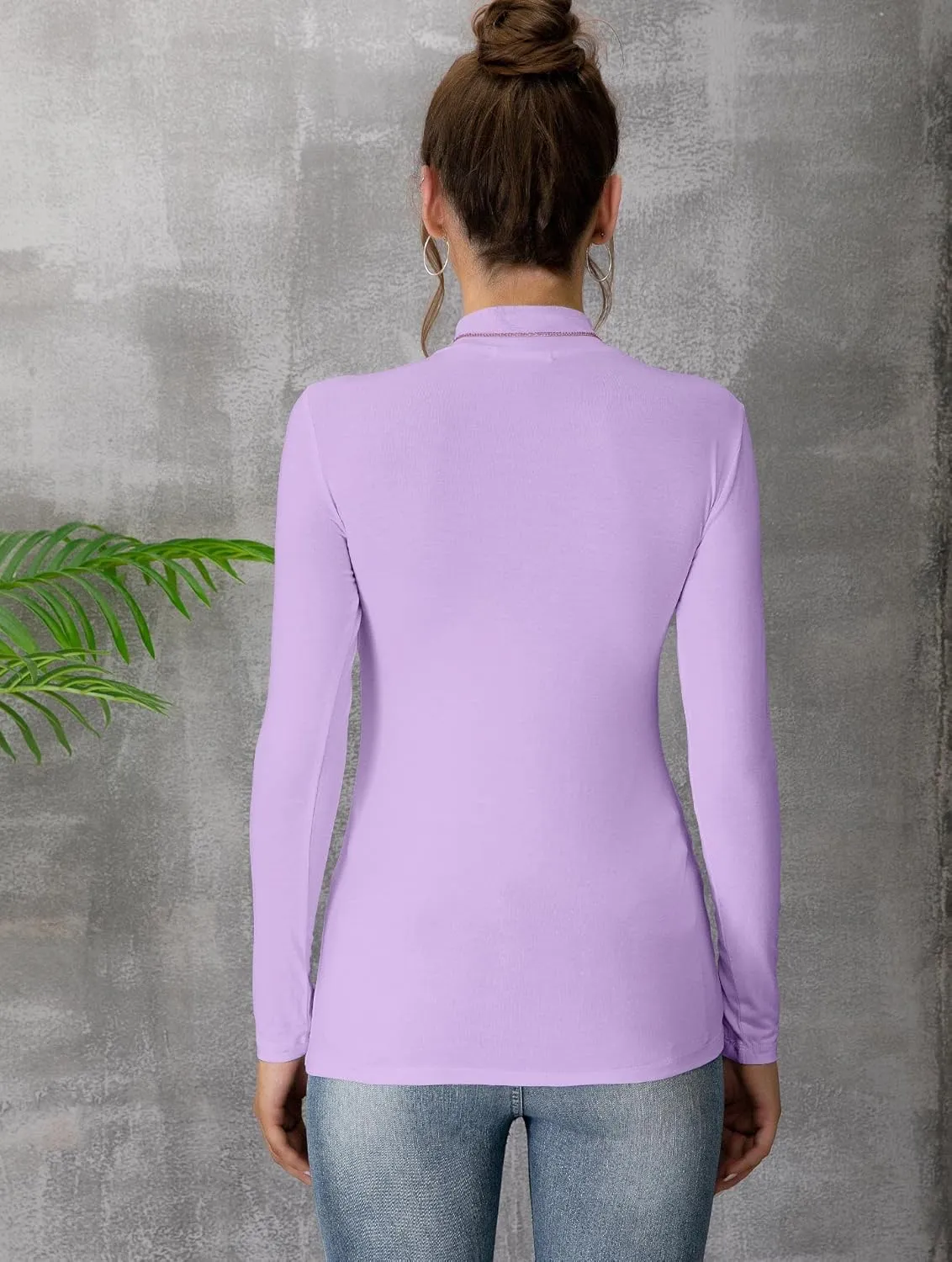 MANGDIUP Women's Mock Turtleneck Long Sleeve Sleeveless Pullover Tops Slim Fit Basic T-Shirts