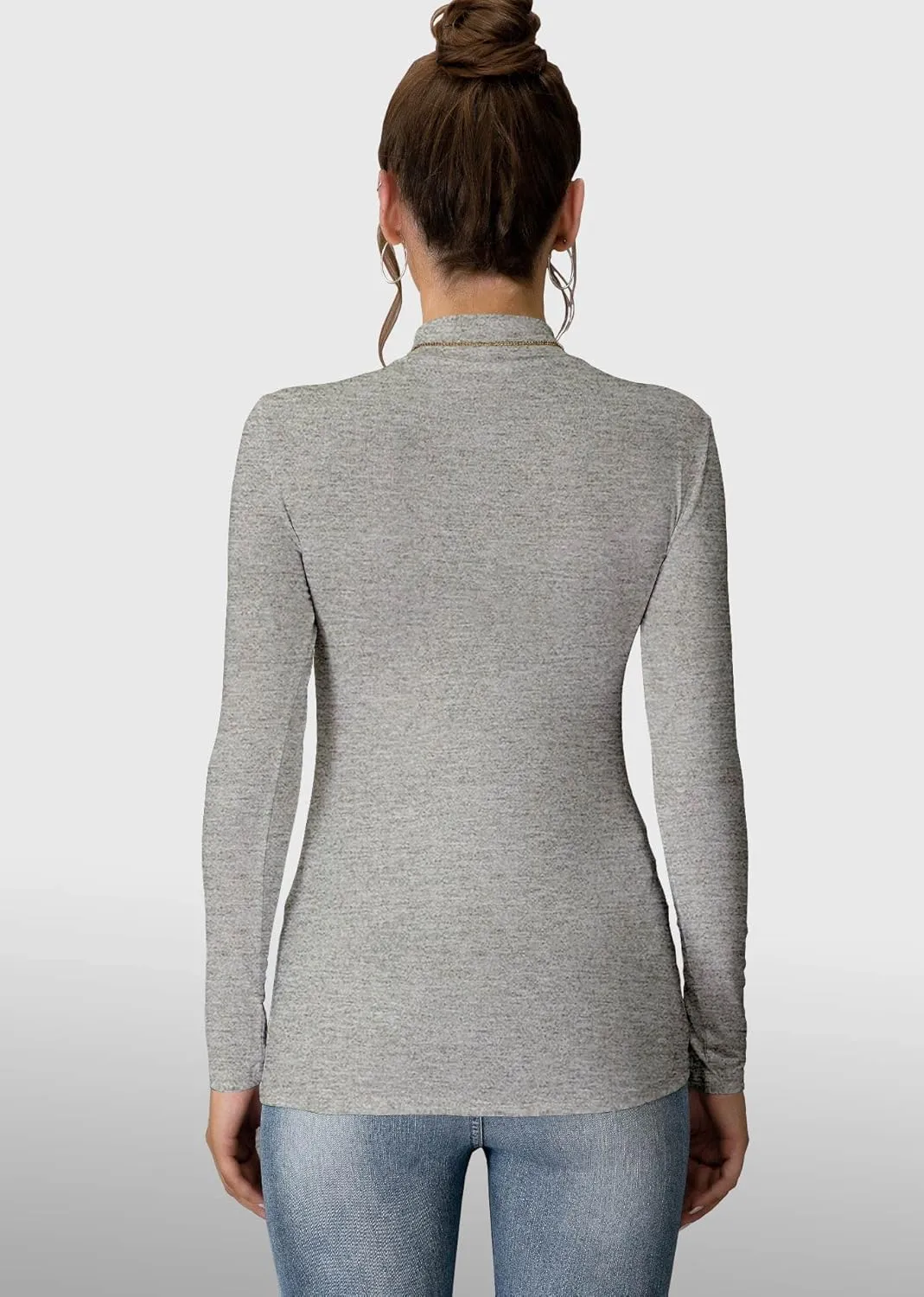 MANGDIUP Women's Mock Turtleneck Long Sleeve Sleeveless Pullover Tops Slim Fit Basic T-Shirts