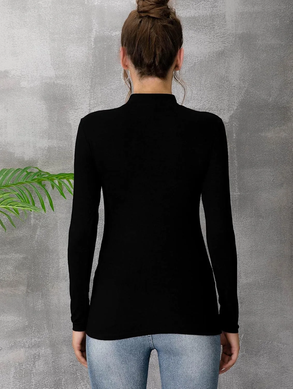 MANGDIUP Women's Mock Turtleneck Long Sleeve Sleeveless Pullover Tops Slim Fit Basic T-Shirts