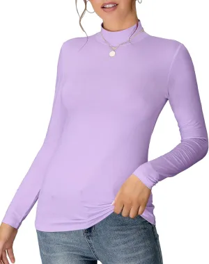 MANGDIUP Women's Mock Turtleneck Long Sleeve Sleeveless Pullover Tops Slim Fit Basic T-Shirts