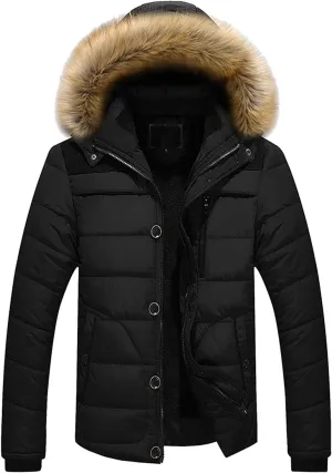Men arge Size Cotton Coat Thick Warm Plush Hooded Jacket Zipper Button Windproof Long Sleeve Outerwear with Pocket