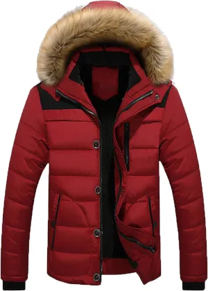 Men arge Size Cotton Coat Thick Warm Plush Hooded Jacket Zipper Button Windproof Long Sleeve Outerwear with Pocket