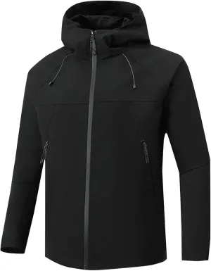 Men Full Zip Windproof Waterproof Coat Solid Color Golf Hiking Hooded Jacket Outdoor Lightweight Jacket with Pocket