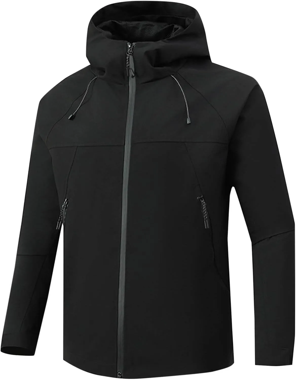 Men Full Zip Windproof Waterproof Coat Solid Color Golf Hiking Hooded Jacket Outdoor Lightweight Jacket with Pocket