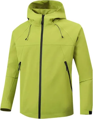 Men Full Zip Windproof Waterproof Coat Solid Color Golf Hiking Hooded Jacket Outdoor Lightweight Jacket with Pocket