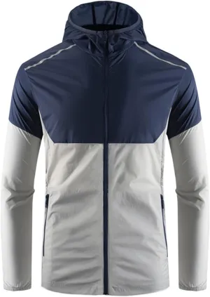 Men Summer UPF 50  Fishing Shirts, Full Zip Long Sleeve UV Sun Hoodie, Hiking Running Swimming Athletic Workout Shirt