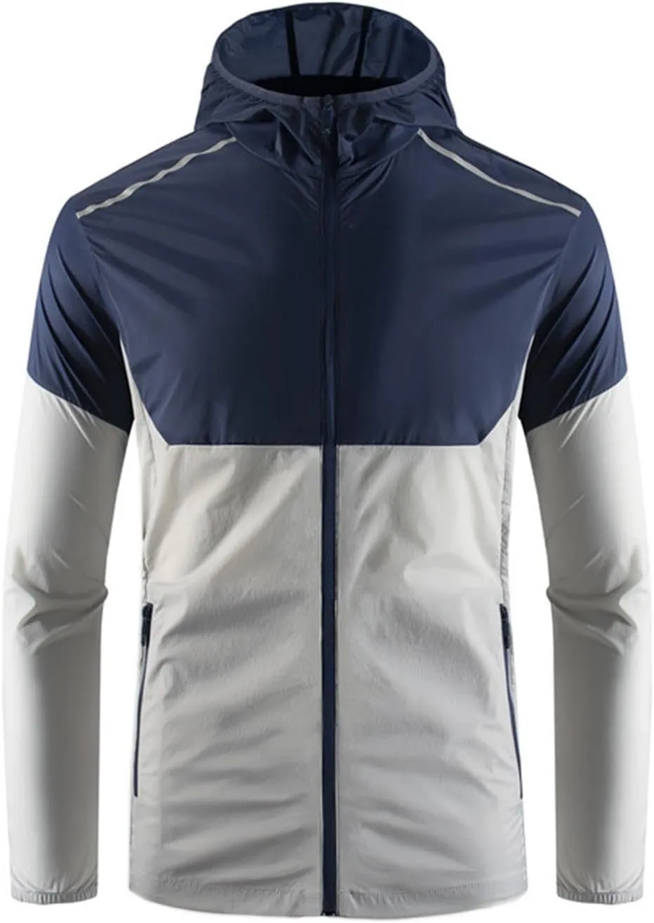 Men Summer UPF 50  Fishing Shirts, Full Zip Long Sleeve UV Sun Hoodie, Hiking Running Swimming Athletic Workout Shirt