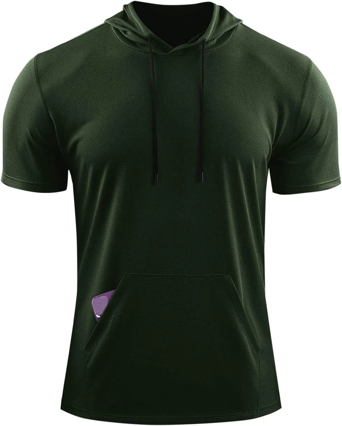 Mens Athletic Breathable Hooded Shirt Short Sleeve Workout Sport Hoodie Casual Running T-Shirt Quick Dry Pullover Top