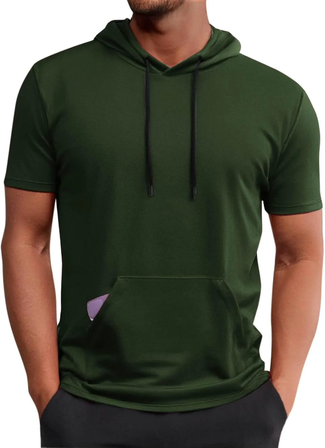 Mens Athletic Breathable Hooded Shirt Short Sleeve Workout Sport Hoodie Casual Running T-Shirt Quick Dry Pullover Top