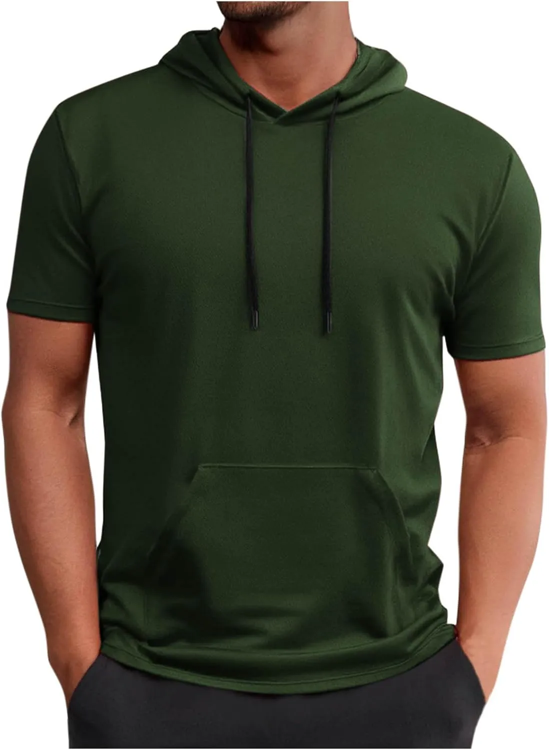 Mens Athletic Breathable Hooded Shirt Short Sleeve Workout Sport Hoodie Casual Running T-Shirt Quick Dry Pullover Top