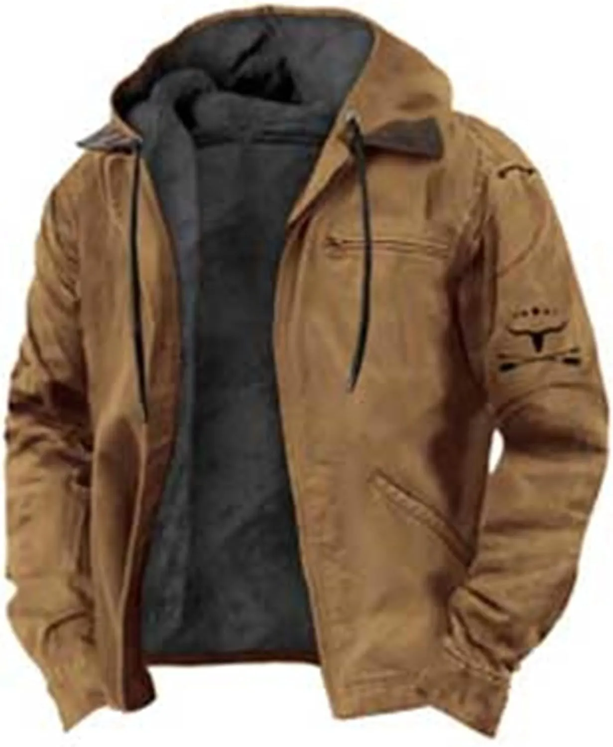 Men's Aztec Western Jackets Winter Warm Thicken Vintage Suede Jackets Men Zip Up Faux Leather Jacket Coats