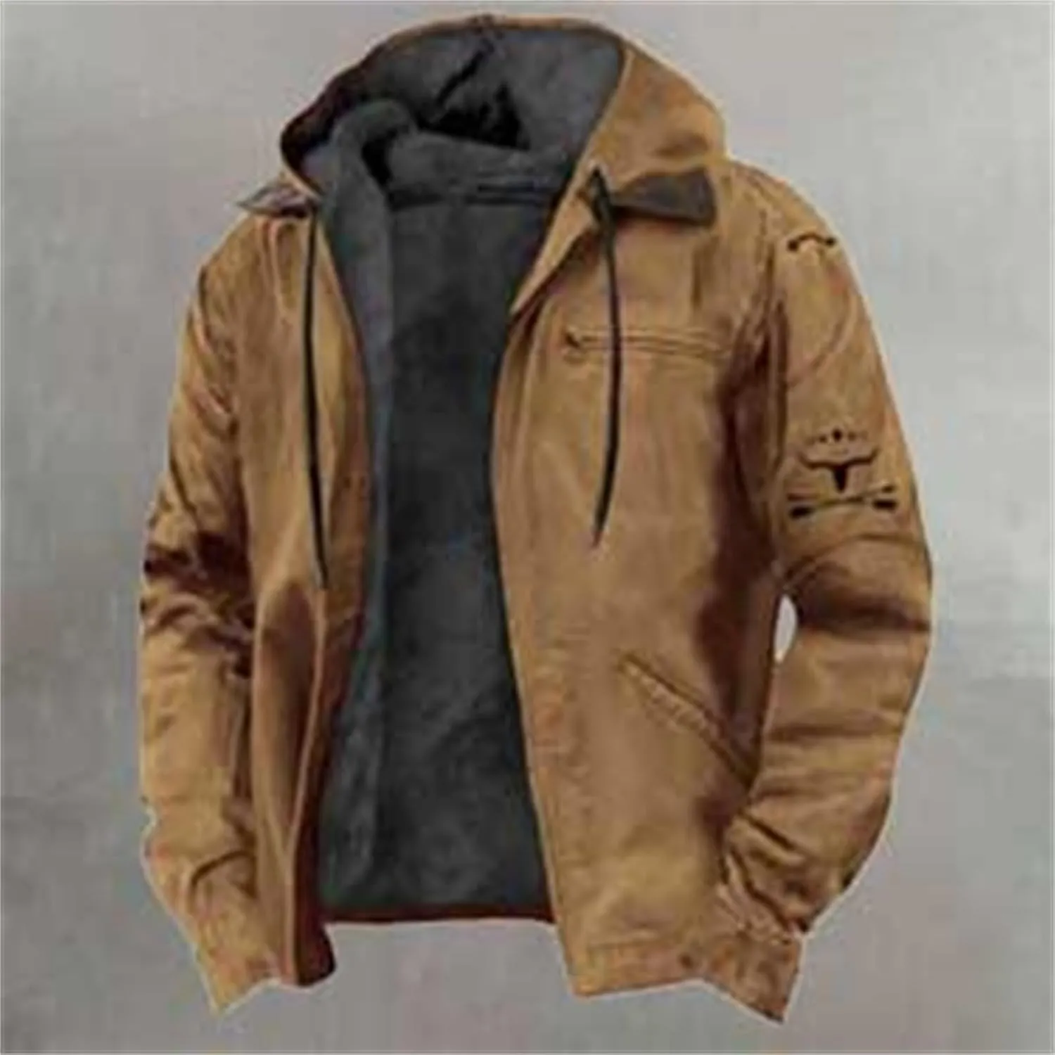 Men's Aztec Western Jackets Winter Warm Thicken Vintage Suede Jackets Men Zip Up Faux Leather Jacket Coats
