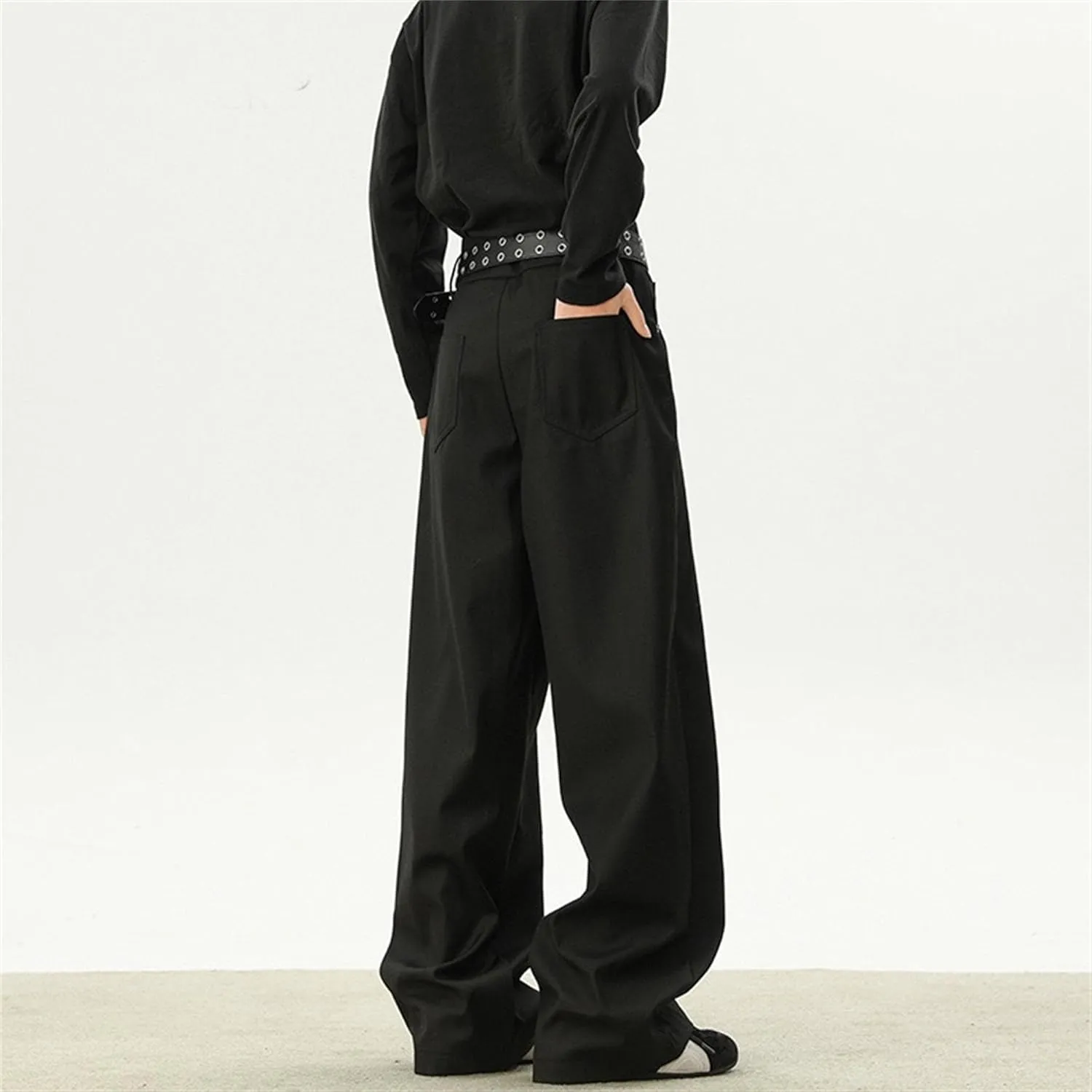 Men's Baggy Wide Leg Pants Loose Fit Business Casual Dress Pants Stylish Zipper Fly Pleated Trousers with Pocket