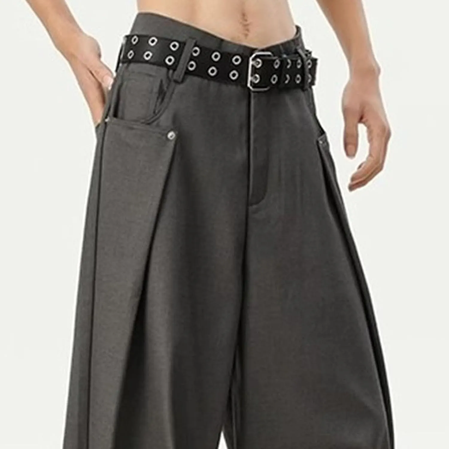 Men's Baggy Wide Leg Pants Loose Fit Business Casual Dress Pants Stylish Zipper Fly Pleated Trousers with Pocket