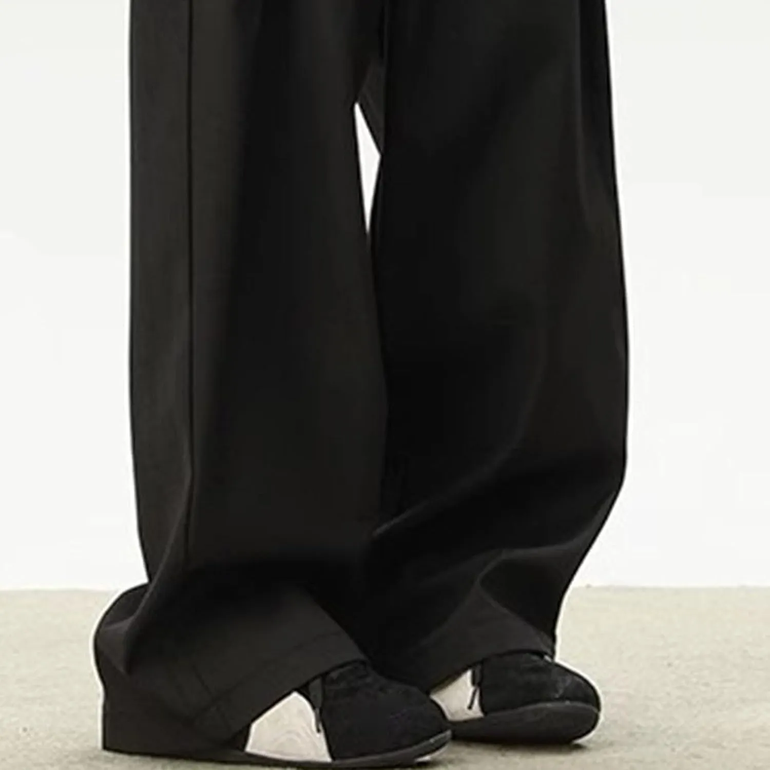 Men's Baggy Wide Leg Pants Loose Fit Business Casual Dress Pants Stylish Zipper Fly Pleated Trousers with Pocket