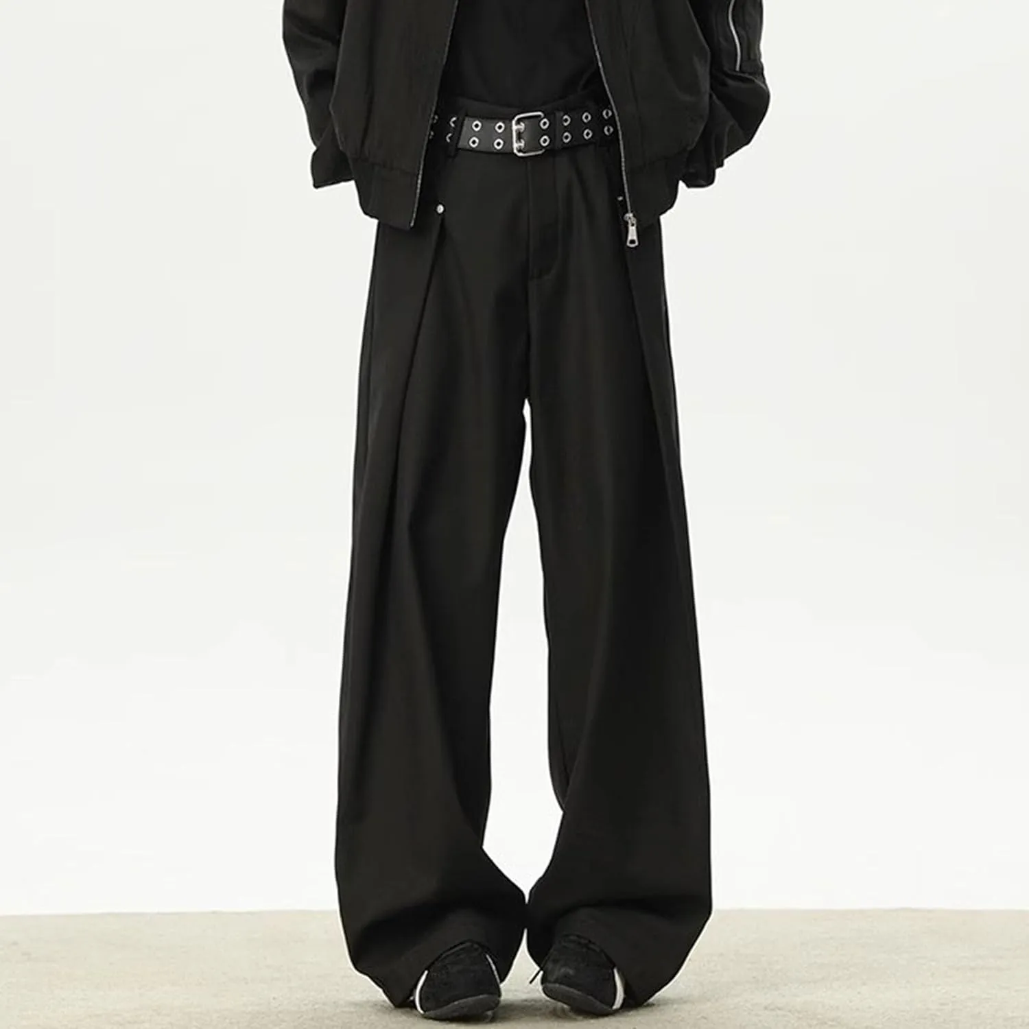 Men's Baggy Wide Leg Pants Loose Fit Business Casual Dress Pants Stylish Zipper Fly Pleated Trousers with Pocket