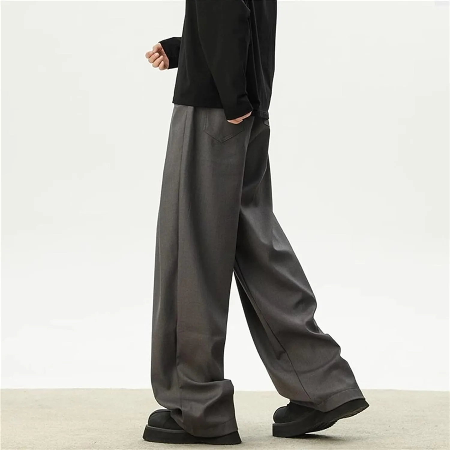 Men's Baggy Wide Leg Pants Loose Fit Business Casual Dress Pants Stylish Zipper Fly Pleated Trousers with Pocket