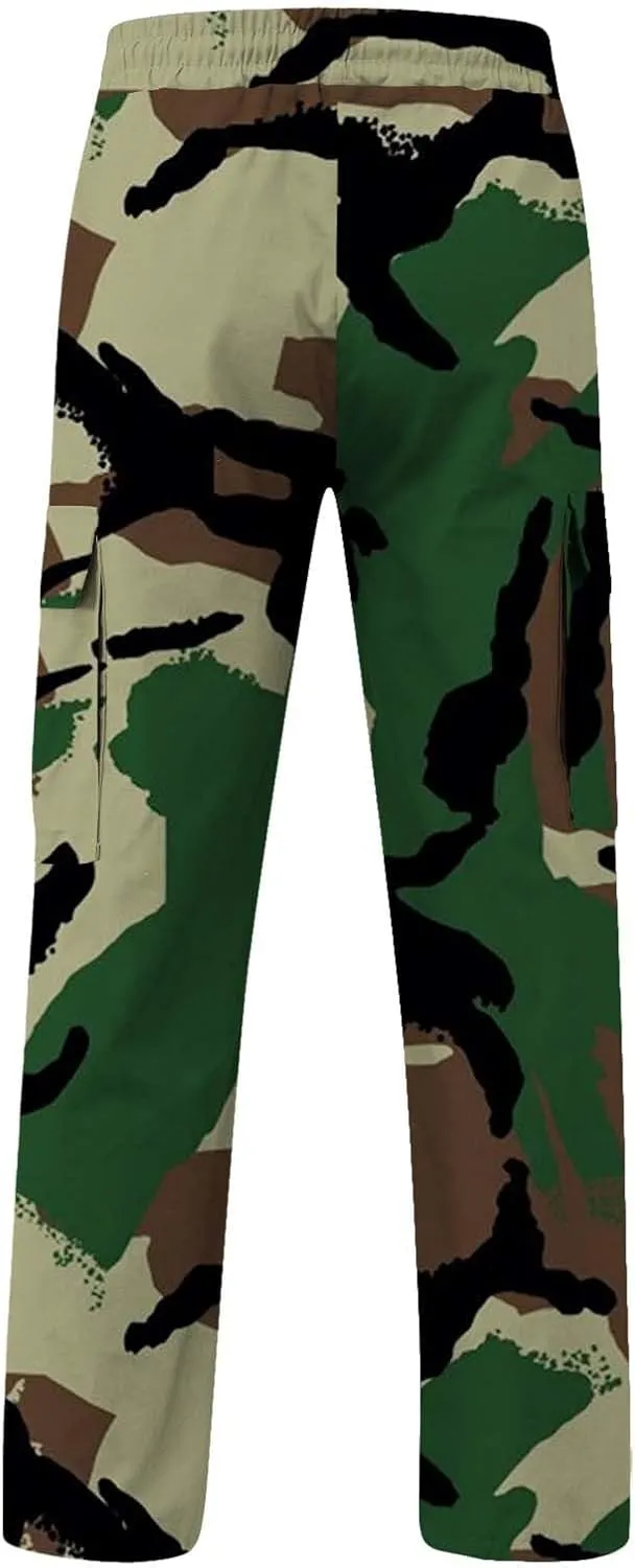 Men's Camo Cargo Pants Athletic Fit Tactical Climbing Trousers with Pockets Drawstring Elastic Waist Sweatpants