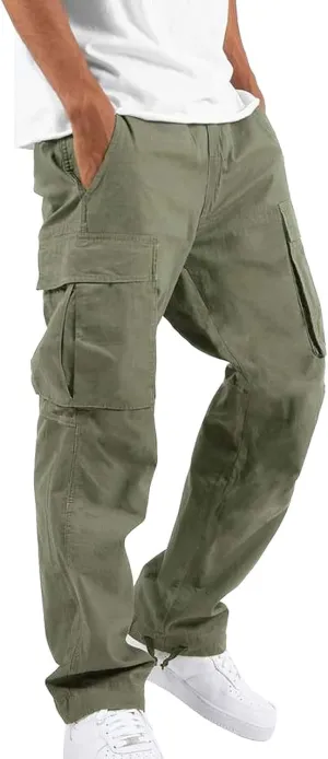 Men's Camo Cargo Pants Athletic Fit Tactical Climbing Trousers with Pockets Drawstring Elastic Waist Sweatpants
