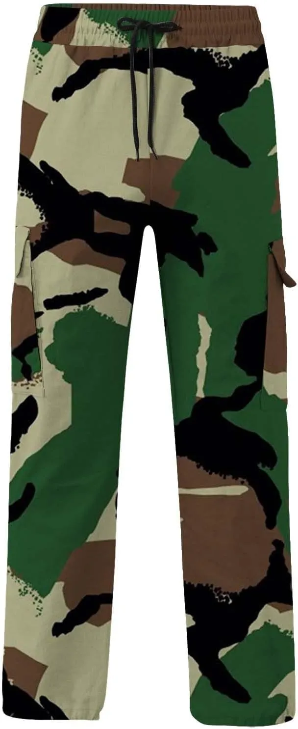 Men's Camo Cargo Pants Athletic Fit Tactical Climbing Trousers with Pockets Drawstring Elastic Waist Sweatpants