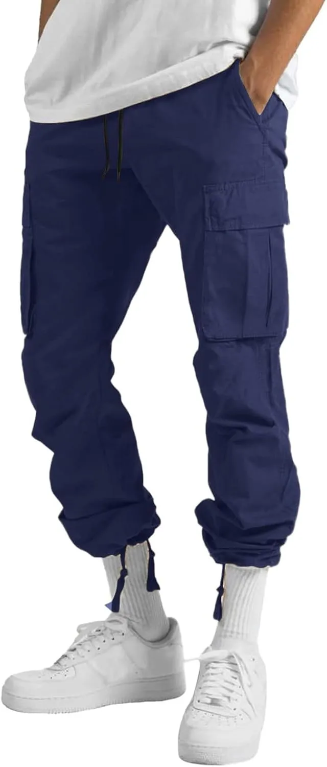 Men's Camo Cargo Pants Athletic Fit Tactical Climbing Trousers with Pockets Drawstring Elastic Waist Sweatpants