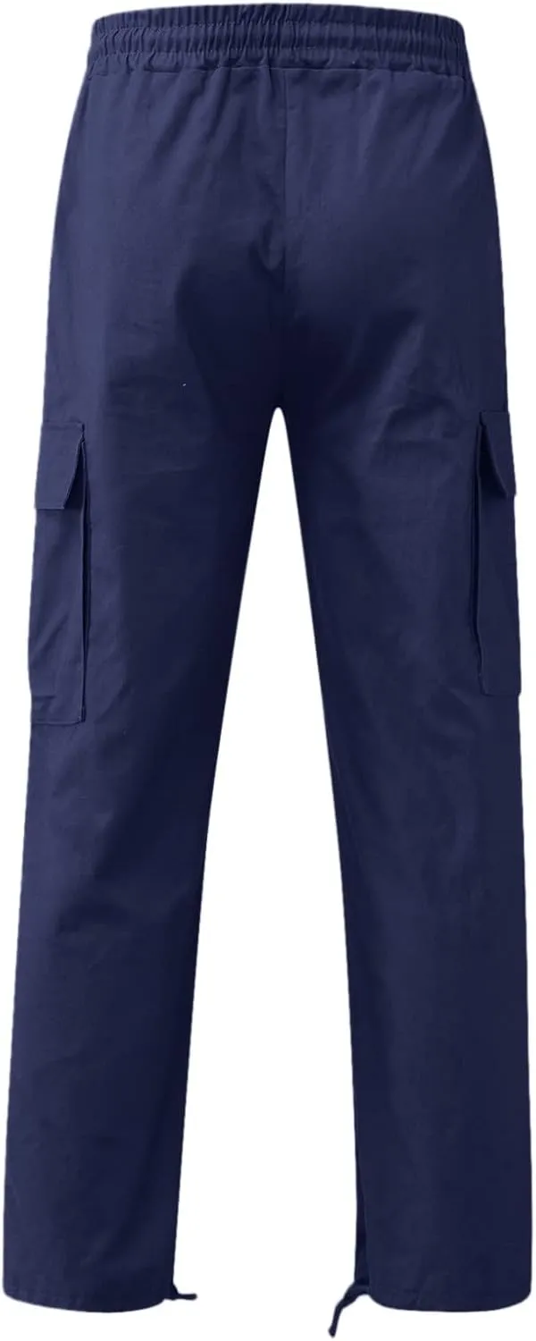 Men's Camo Cargo Pants Athletic Fit Tactical Climbing Trousers with Pockets Drawstring Elastic Waist Sweatpants