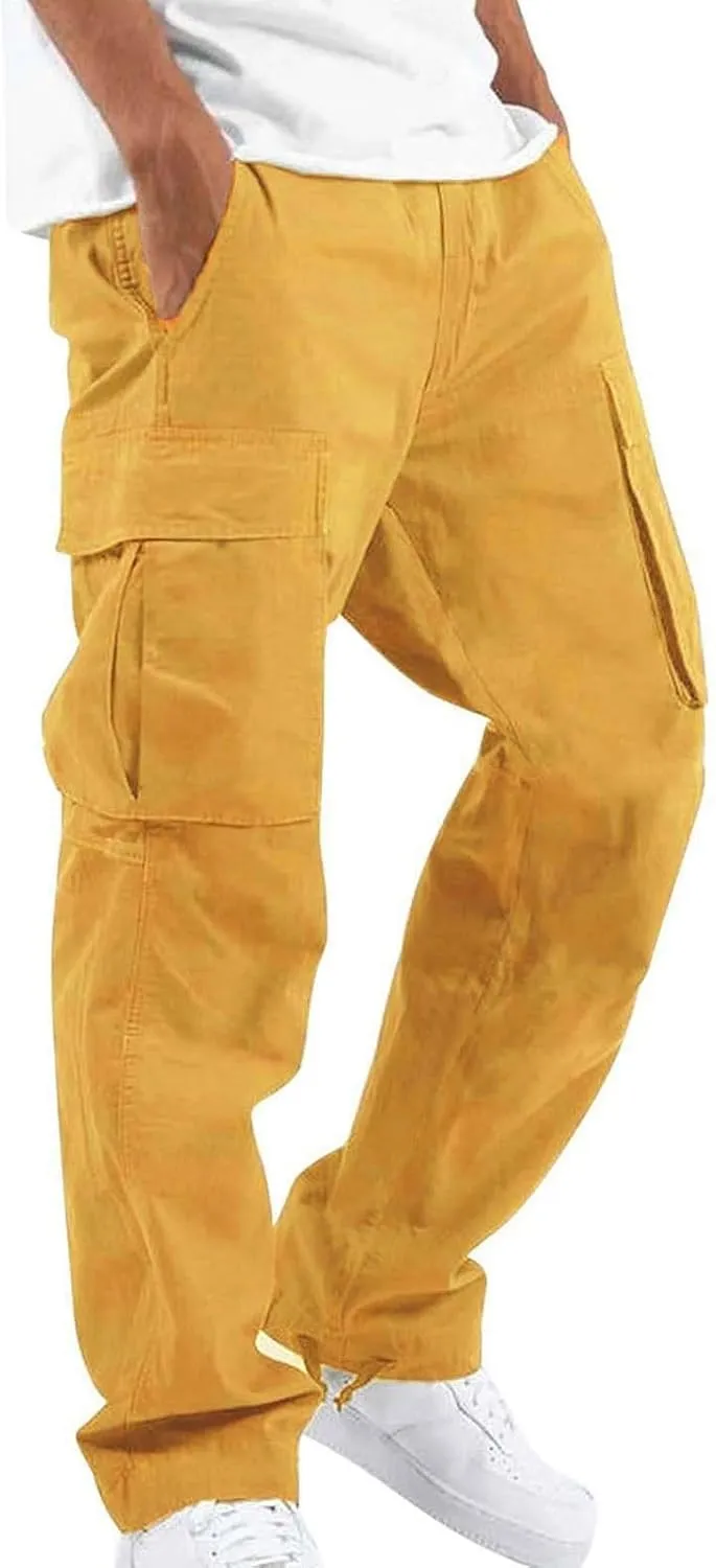 Men's Camo Cargo Pants Athletic Fit Tactical Climbing Trousers with Pockets Drawstring Elastic Waist Sweatpants