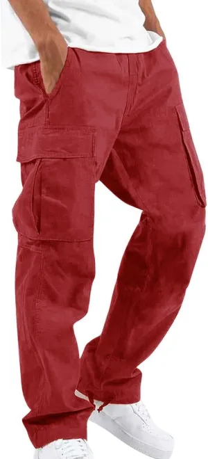 Men's Camo Cargo Pants Athletic Fit Tactical Climbing Trousers with Pockets Drawstring Elastic Waist Sweatpants