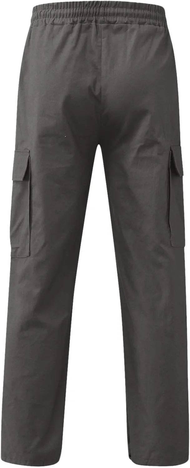 Mens Cargo Pants Casual Stretch Joggers Workout Sweatpants Hiking Drawstring Tactical Pants with Multi Pockets