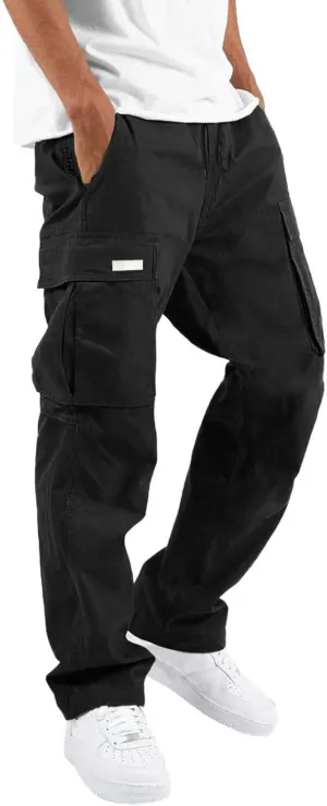 Mens Cargo Pants Casual Stretch Joggers Workout Sweatpants Hiking Drawstring Tactical Pants with Multi Pockets