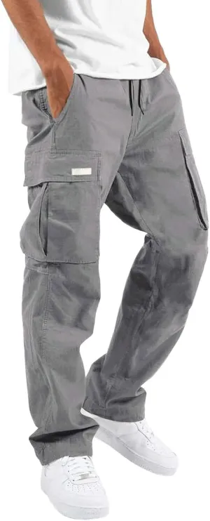 Mens Cargo Pants Casual Stretch Joggers Workout Sweatpants Hiking Drawstring Tactical Pants with Multi Pockets