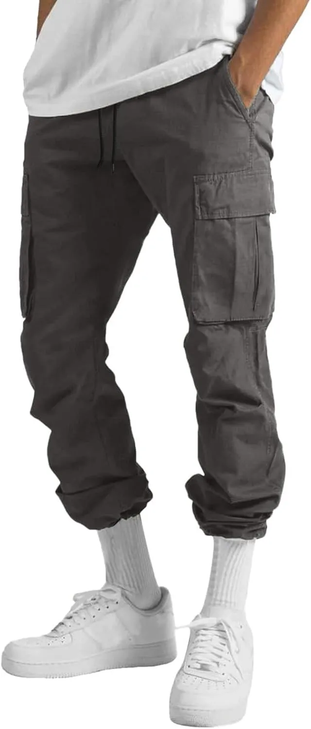 Mens Cargo Pants Casual Stretch Joggers Workout Sweatpants Hiking Drawstring Tactical Pants with Multi Pockets