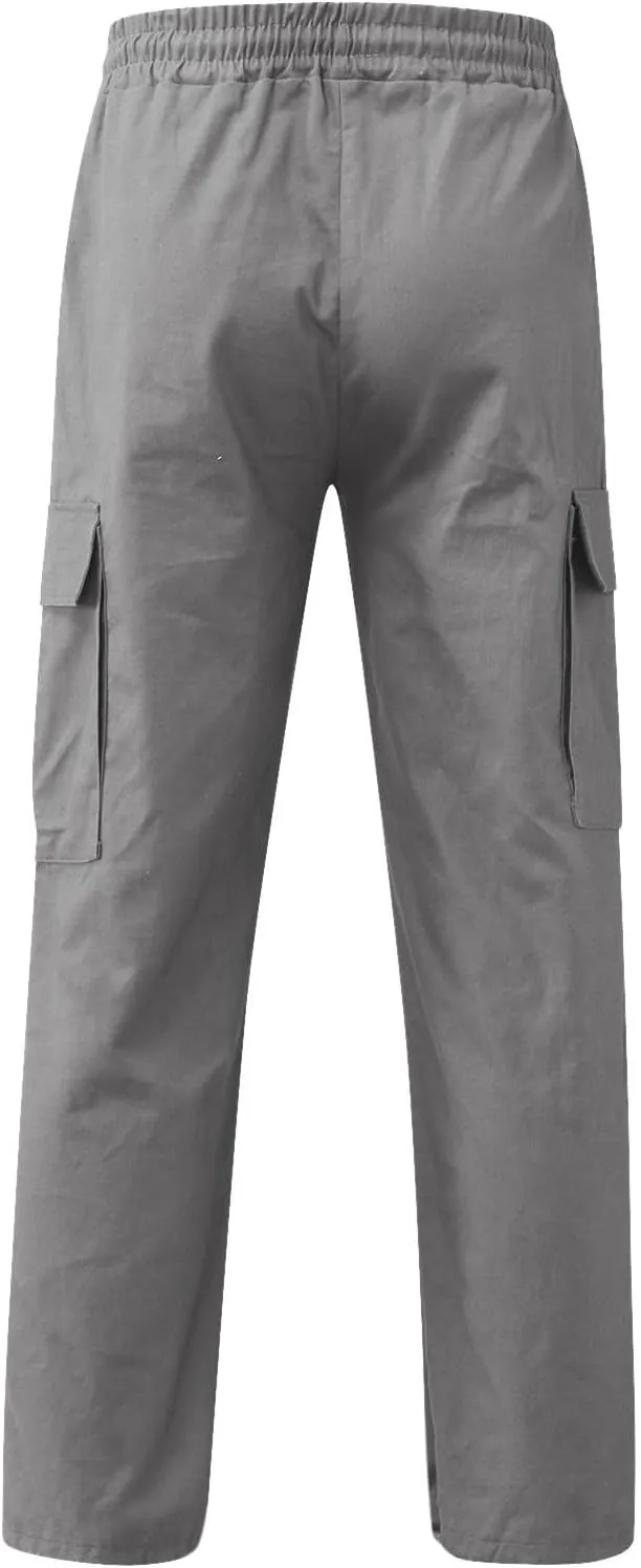 Mens Cargo Pants Casual Stretch Joggers Workout Sweatpants Hiking Drawstring Tactical Pants with Multi Pockets