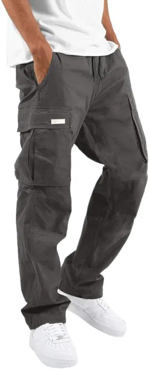 Mens Cargo Pants Casual Stretch Joggers Workout Sweatpants Hiking Drawstring Tactical Pants with Multi Pockets