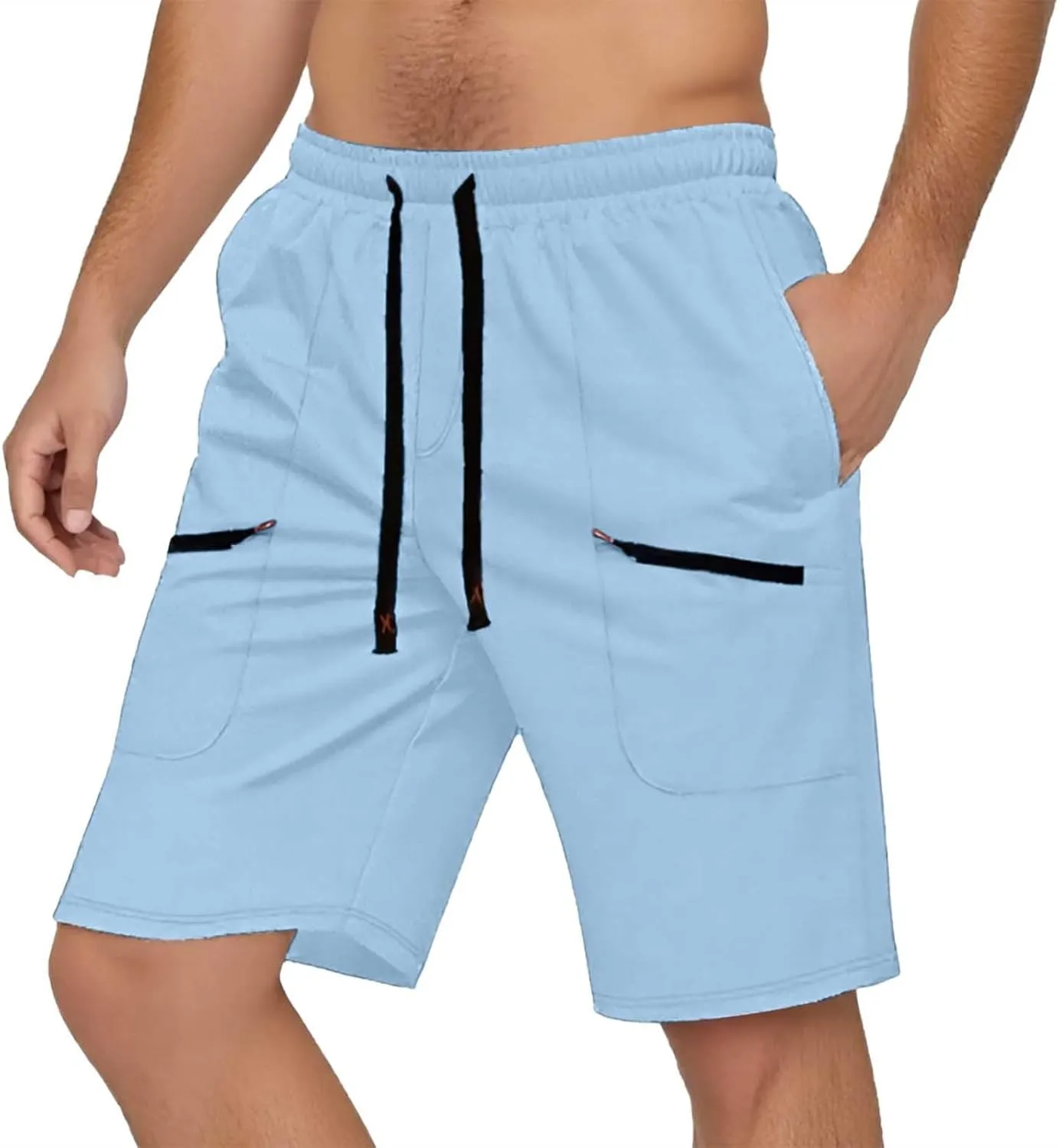 Mens Cargo Shorts Casual Mid Waist Cargo Pants Solid Drawstring Breathable Lightweight Loose Shorts with Pockets
