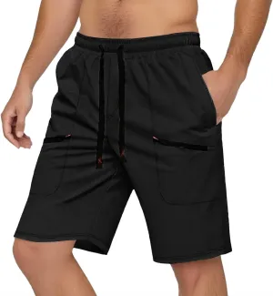 Mens Cargo Shorts Casual Mid Waist Cargo Pants Solid Drawstring Breathable Lightweight Loose Shorts with Pockets