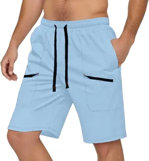 Mens Cargo Shorts Casual Mid Waist Cargo Pants Solid Drawstring Breathable Lightweight Loose Shorts with Pockets