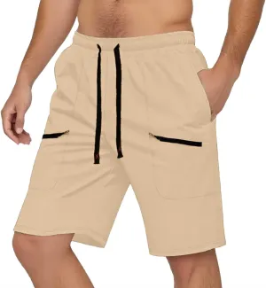 Mens Cargo Shorts Casual Mid Waist Cargo Pants Solid Drawstring Breathable Lightweight Loose Shorts with Pockets