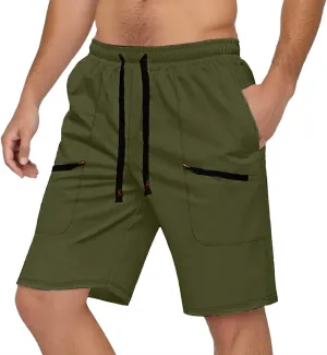 Mens Cargo Shorts Casual Mid Waist Cargo Pants Solid Drawstring Breathable Lightweight Loose Shorts with Pockets