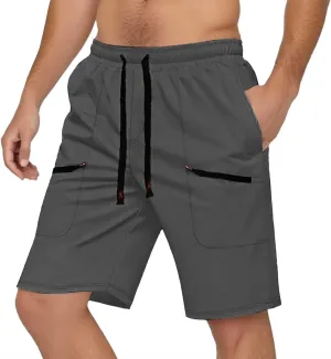 Mens Cargo Shorts Casual Mid Waist Cargo Pants Solid Drawstring Breathable Lightweight Loose Shorts with Pockets