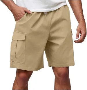 Mens Cargo Shorts Casual Mid Waist Cargo Pants Solid Splice Drawstring Fashion Lightweight Loose Shorts with Pockets