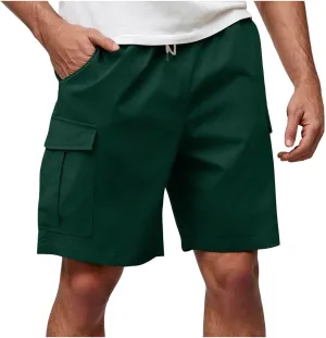 Mens Cargo Shorts Casual Mid Waist Cargo Pants Solid Splice Drawstring Fashion Lightweight Loose Shorts with Pockets