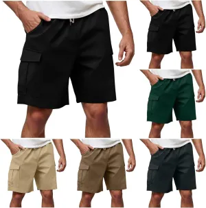 Mens Cargo Shorts Casual Mid Waist Cargo Pants Solid Splice Drawstring Fashion Lightweight Loose Shorts with Pockets