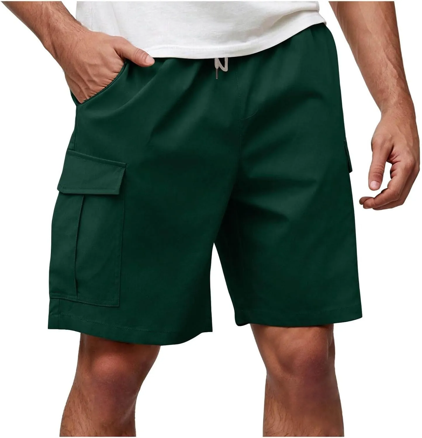 Mens Cargo Shorts Casual Mid Waist Cargo Pants Solid Splice Drawstring Fashion Lightweight Loose Shorts with Pockets