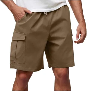 Mens Cargo Shorts Casual Mid Waist Cargo Pants Solid Splice Drawstring Fashion Lightweight Loose Shorts with Pockets