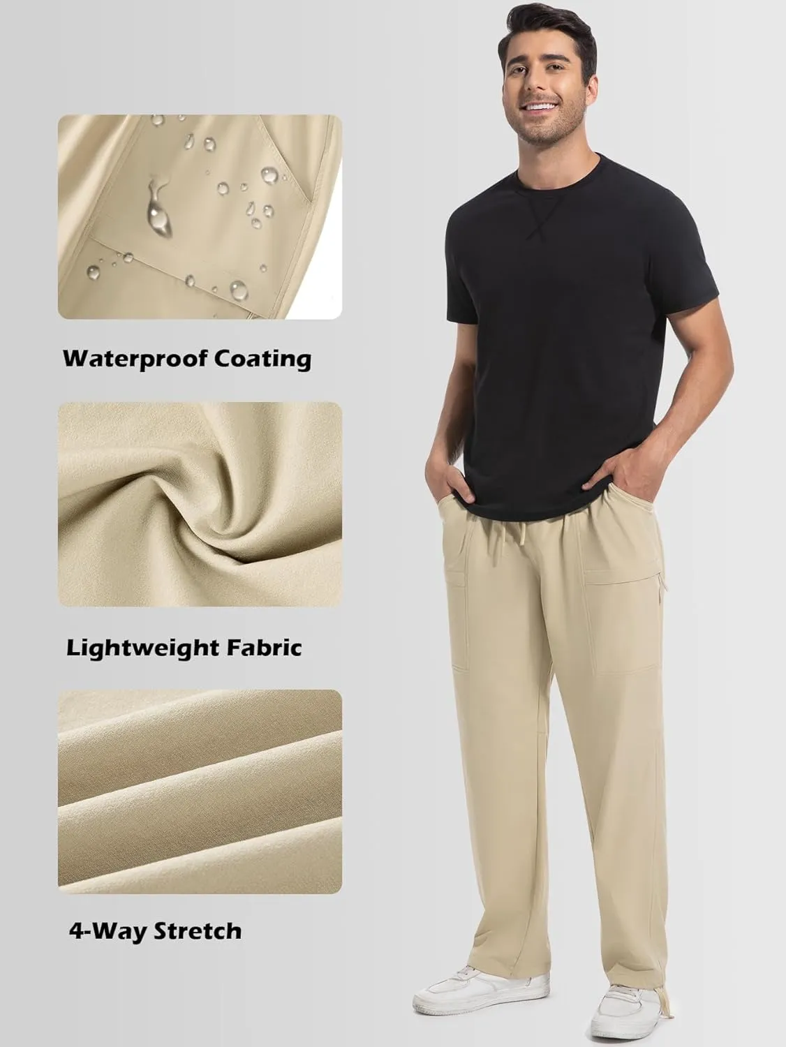 Men's Cargo Sweatpants Lightweight Stretch Joggers with 6 Pocket Loose Fit Casual Pants Hiking Workout Athletic