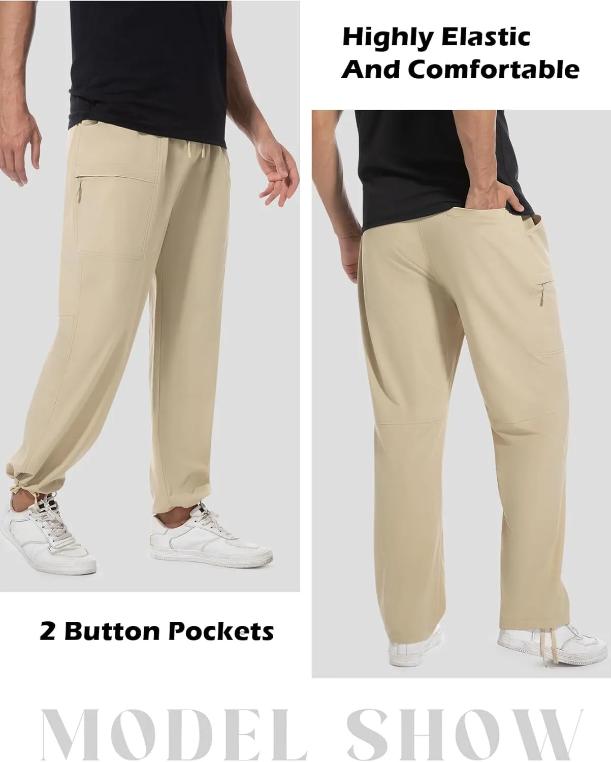 Men's Cargo Sweatpants Lightweight Stretch Joggers with 6 Pocket Loose Fit Casual Pants Hiking Workout Athletic