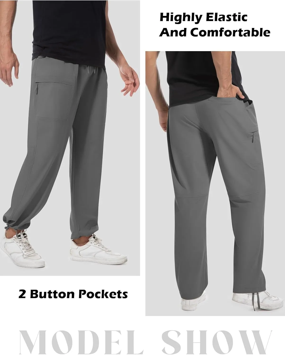 Men's Cargo Sweatpants Lightweight Stretch Joggers with 6 Pocket Loose Fit Casual Pants Hiking Workout Athletic