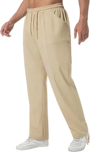Men's Cargo Sweatpants Lightweight Stretch Joggers with 6 Pocket Loose Fit Casual Pants Hiking Workout Athletic